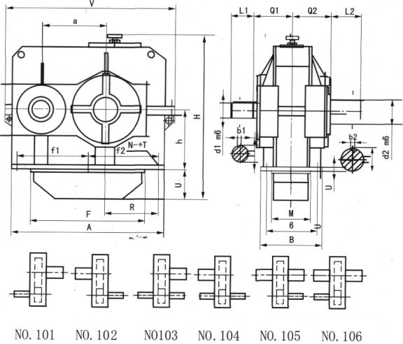 JDX56、JDX63、JDX71、JDX80、JDX90、JDX100、減速機(jī)的裝配型式及外形尺寸圖(JC/T878.2-2001)